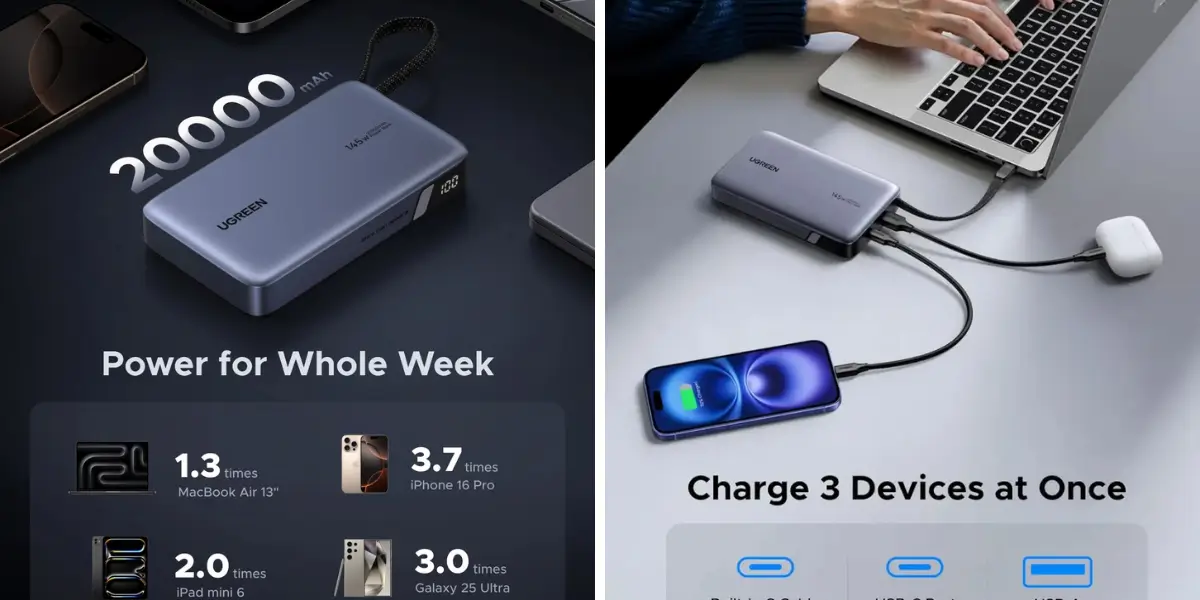 UGREEN PB551 Nexode 145W 20000mAh Power Bank with Built-in Cable (55992B) (3).webp